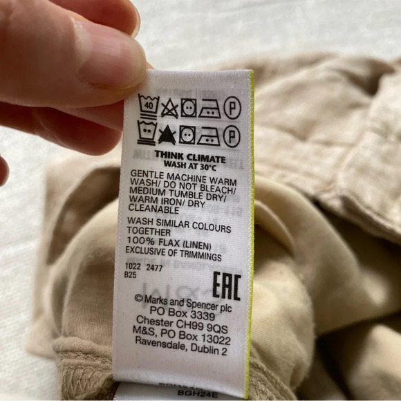 100% FLAX LINEN  M&S Collection Beige Tan Wide Leg Trouser Pants Size 18 Short - Picture 16 of 16